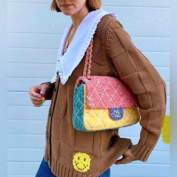 ⭐️HP⭐️ GANNI Smiley Face Oversized-Collar Basketweave Cardigan - Picture 14 of 16